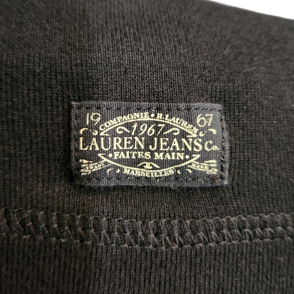 RALPH LAUREN BLACK COTTON TOP W/ CONTRAST ELBOW PATCHES AND SHOULDER ZIPPER XL - Picture 6 of 12